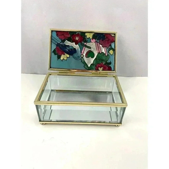 VTG Bird Birdhouse Stained Glass Trinket Box Joan Baker Designs 1994 - Picture 2 of 16